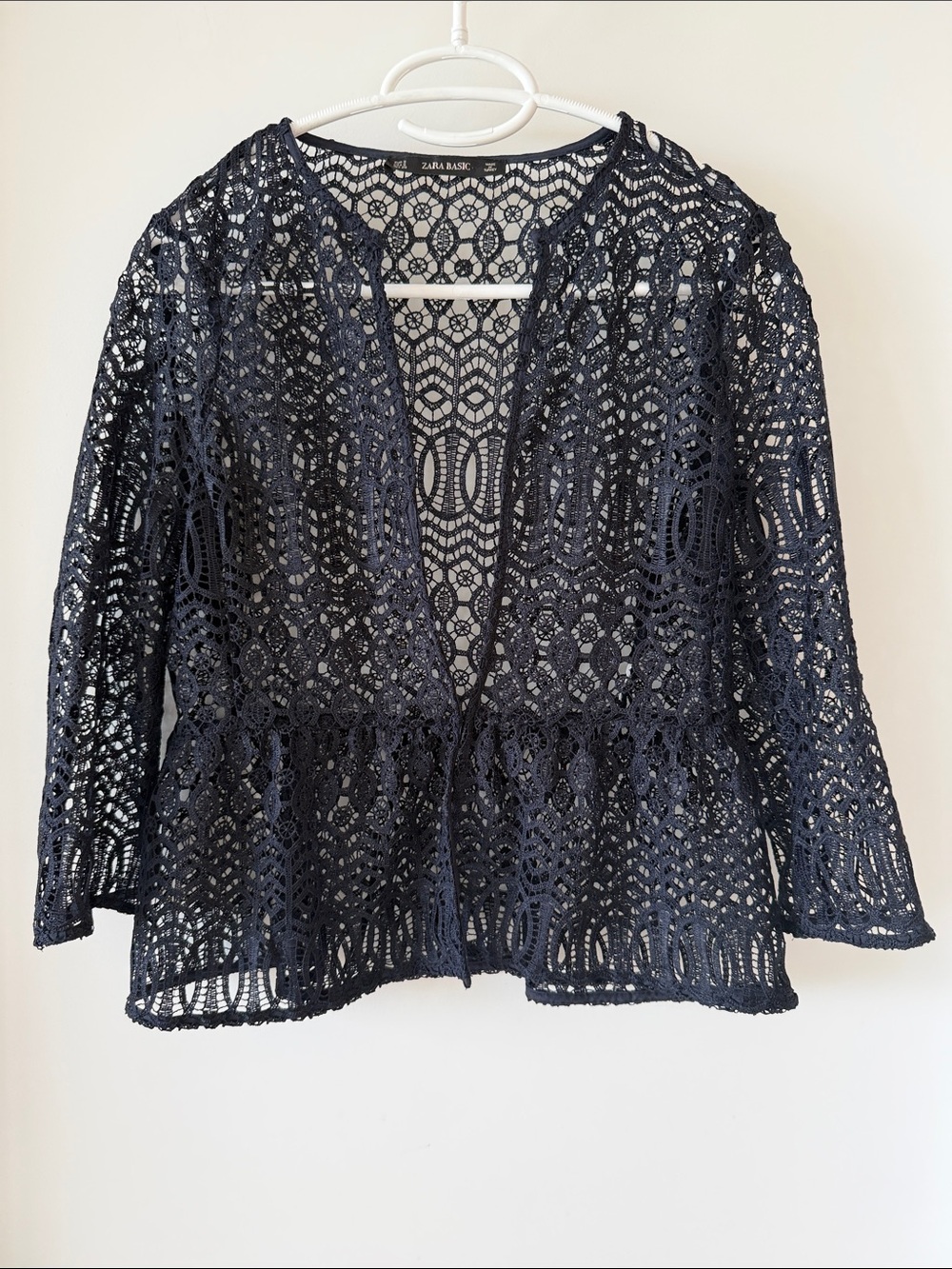 Zara Basic black crochet lace cardigan / peplum jacket